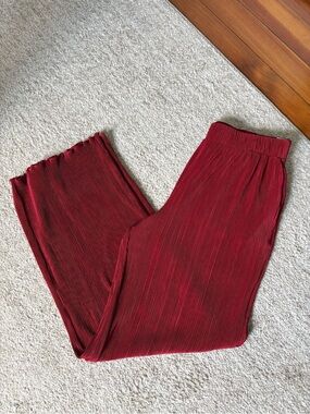 Abercrombie & Fitch Pleated Wide Leg Pants in Burgundy Red